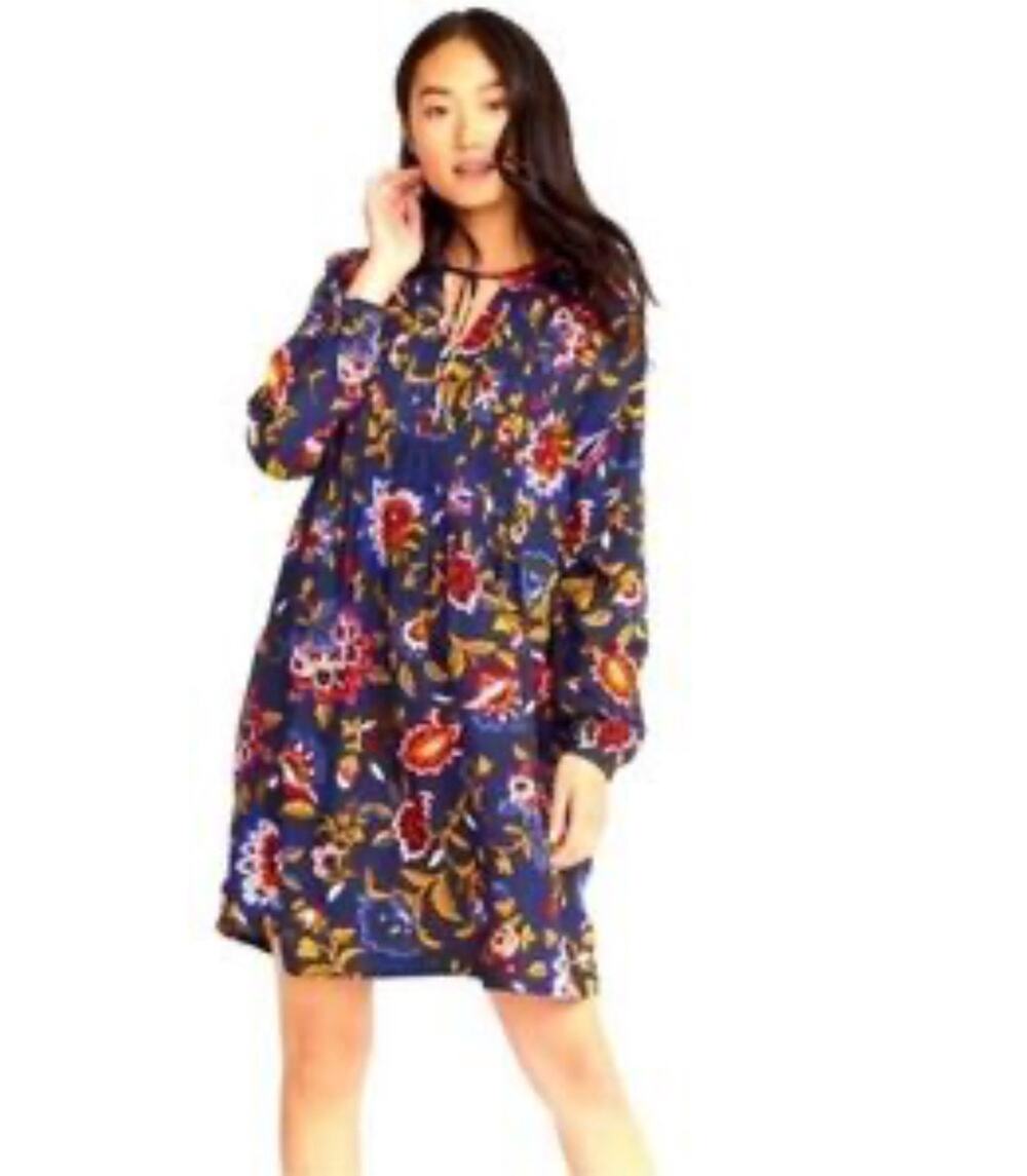 Old Navy Women Floral Long Sleeve Peasant Dress Sz. Small Blue NWT Boho Casual